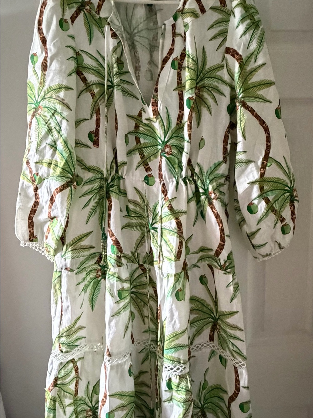 FARM Rio White Palm Tree Print Long Sleeve Dress